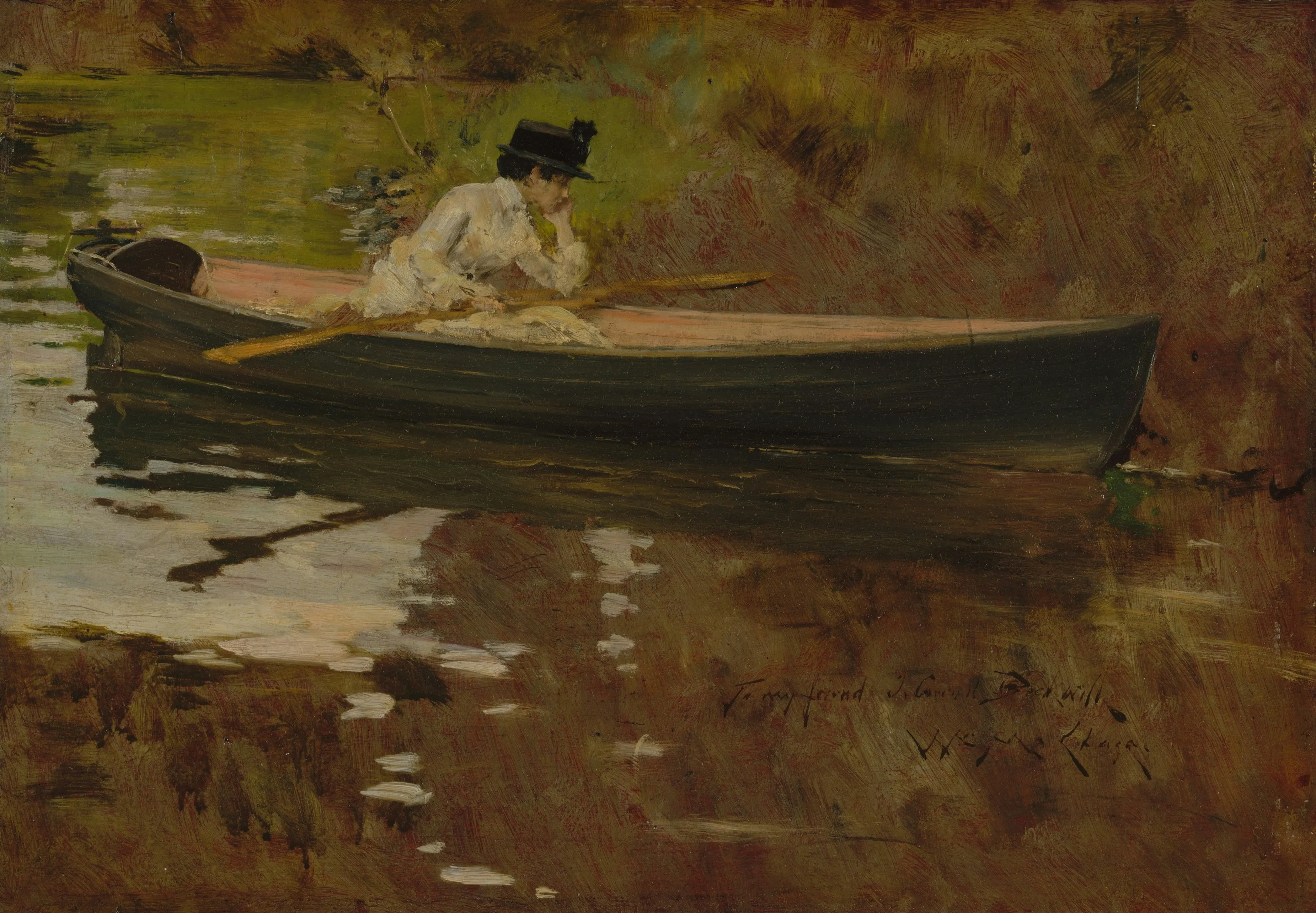 Lalie Lours (Best Teen Book Review Site) victorian painting of a soldier in a boat on a lake (similar to Jane Austen's Persuasion)